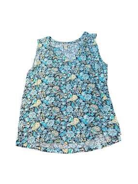 Loft Outlet Blue Floral Sleeveless V-Neck Blouse Size S